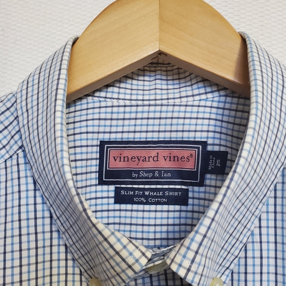 Vineyard Vines Slim Fit Whale Shirt Blue Plaid XL - Picture 3 of 4